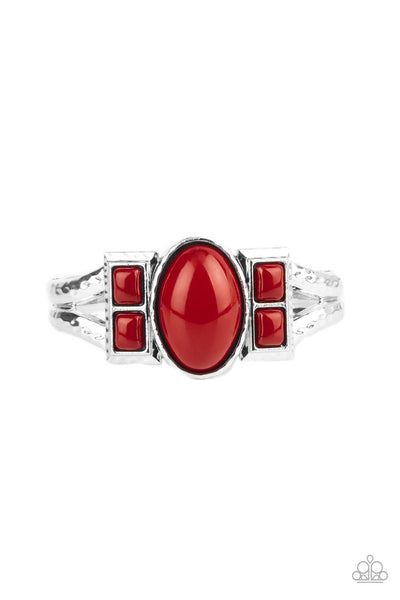 Paparazzi A Touch of Tiki Hinged Red Bracelet