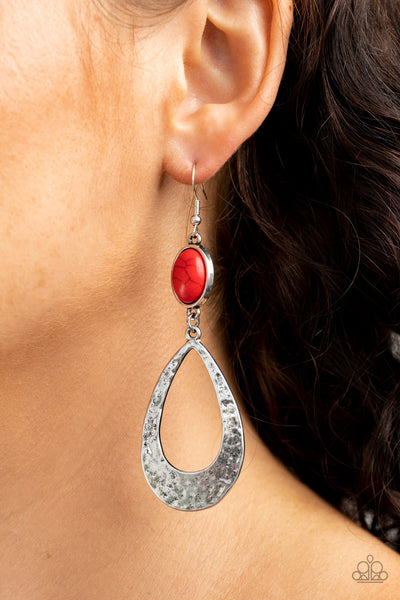 Paparazzi Badlands Baby - Red Earrings