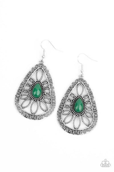 Paparazzi Floral Frill - Green Earrings