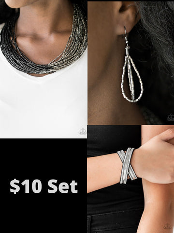 Paparazzi Black $10 Set - Flashy Fashion Necklace and Rocker Rivalry Bracelet