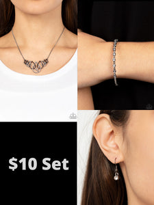 Paparazzi Black $10 Set - Thunderstruck Teardrops Necklace and Timelessly Tiny Bracelet