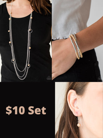 Paparazzi Brown $10 Set - Collectively Carefree Necklace and Tourist Trap Bracelet
