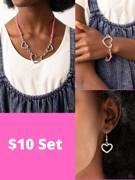 Paparazzi Pink $10 Set - Fashionable Flirt Necklace and Flirty Flavour Bracelet