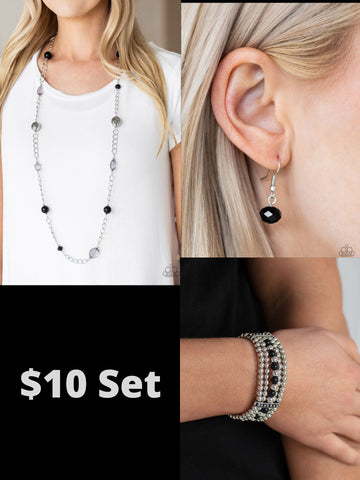Paparazzi Black $10 Set - Only for Special Occasions Necklace and Gloss Over the Details Bracelet