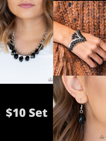 Paparazzi Black $10 Set - Take the Color Wheel Necklace and Teton Tiara Bracelet