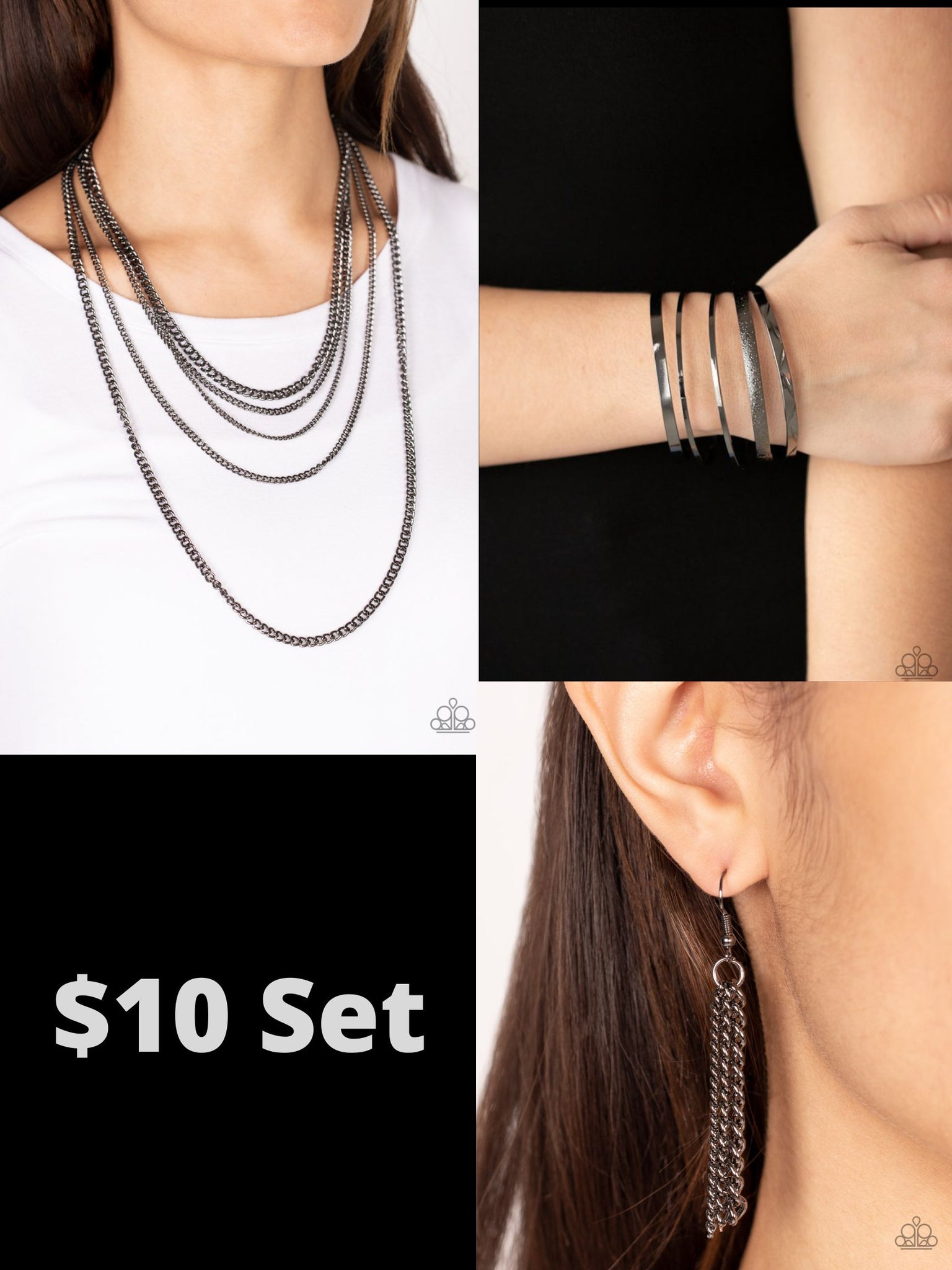 Paparazzi Black $10 Set - Top of the Food Chain Necklace and Stackable Style Bracelet