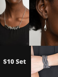 Paparazzi Silver $10 Set - Icy Intensity Necklace and Bring on the Bling Bracelet