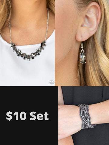 Paparazzi Silver $10 Set - Galaxy Game-Changer Necklace and Bring on the Bling Bracelet