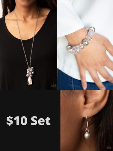 Paparazzi Silver $10 Set - Drip Drop Dazzle Necklace and Ice Ice-Breaker Bracelet