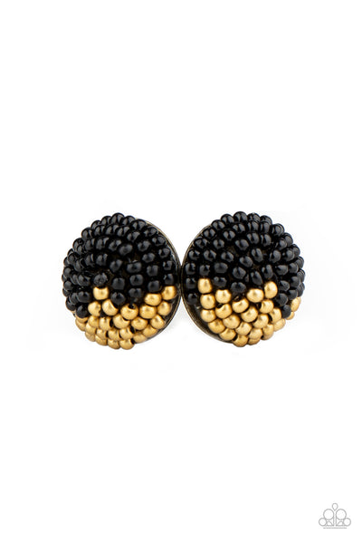 Paparazzi As Happy As Can BEAD Black and Brass Earrings