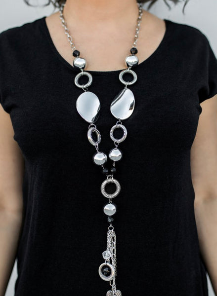 Paparazzi Total Eclipse Of the Heart Silver and Black Blockbuster Necklace