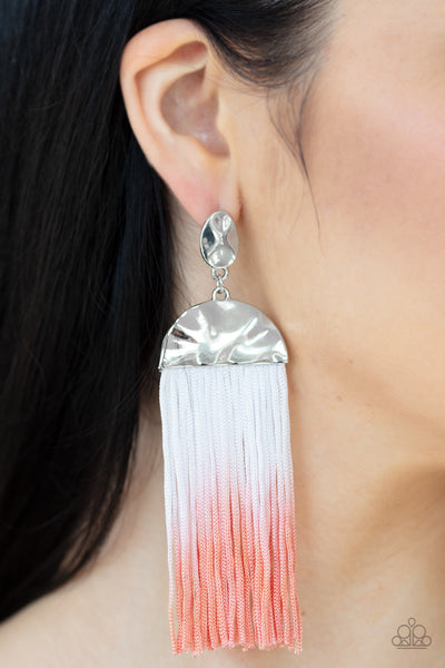 Paparazzi Rope Them In - Coral Orange and White Earrings