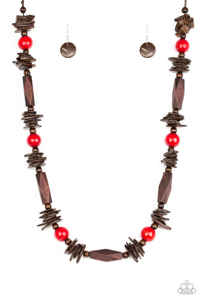 Paparazzi Cozumel Coast - Red Wooden Necklace