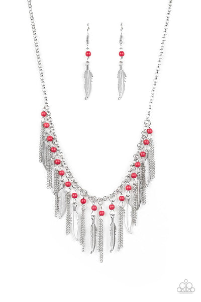 Paparazzi Feathered Ferocity - Red Necklace