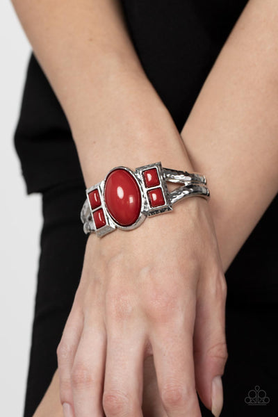 Paparazzi A Touch of Tiki Hinged Red Bracelet