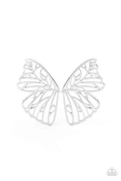 Paparazzi Butterfly Frills Silver Post Earrings