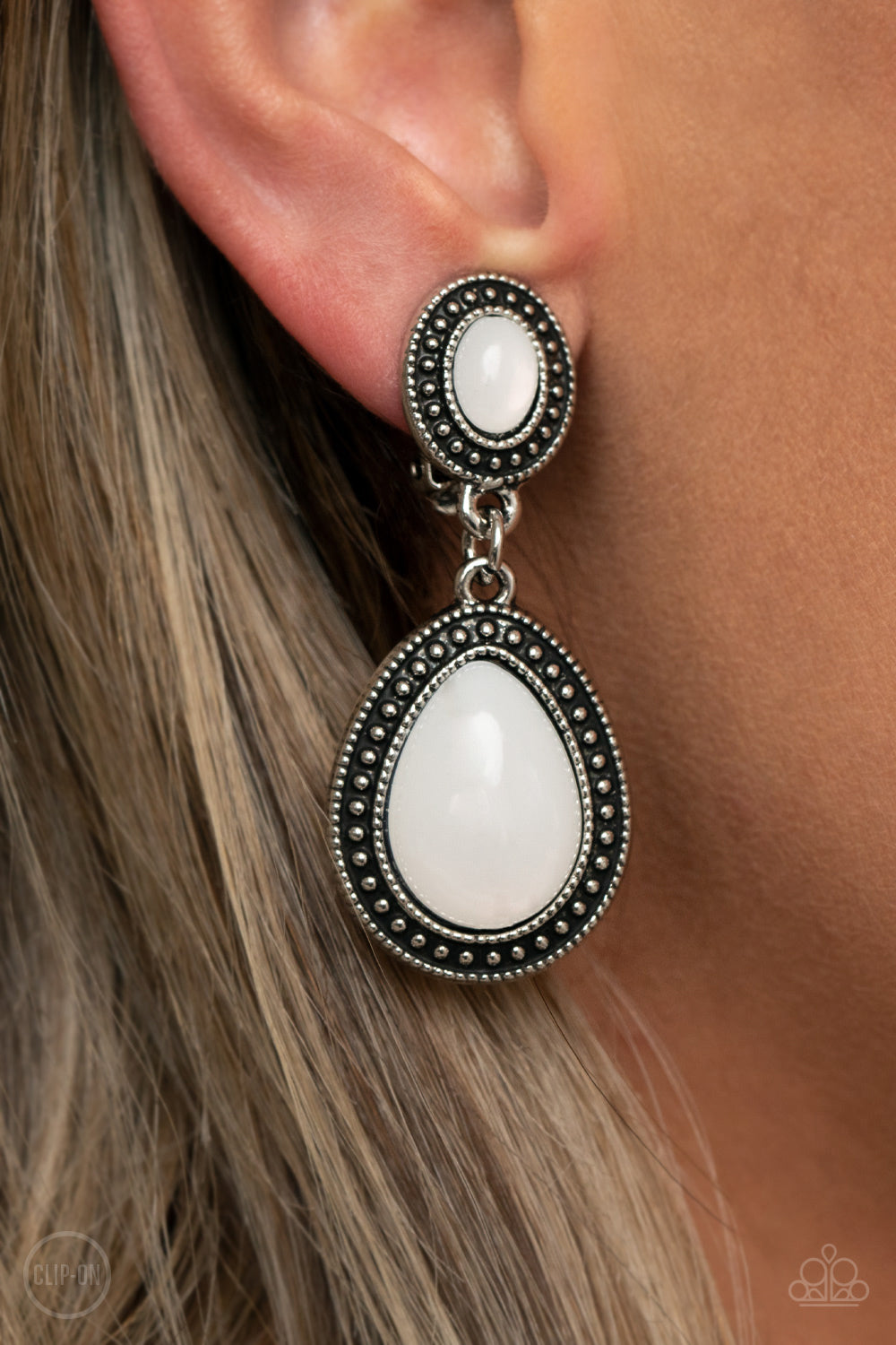 Paparazzi Carefree Clairvoyance - White Clip-On Earrings