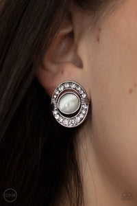 Paparazzi GLOW of Force - White Clip-On Earrings