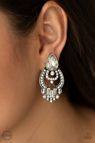 Paparazzi Glamour Gauntlet White Clip-On Earrings