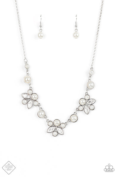 Paparazzi White $10 Set - Royally Ever After Necklace and Regal Reminiscence Bracelet