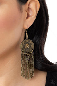 Paparazzi Fringe Control - Brass and Topaz Earrings