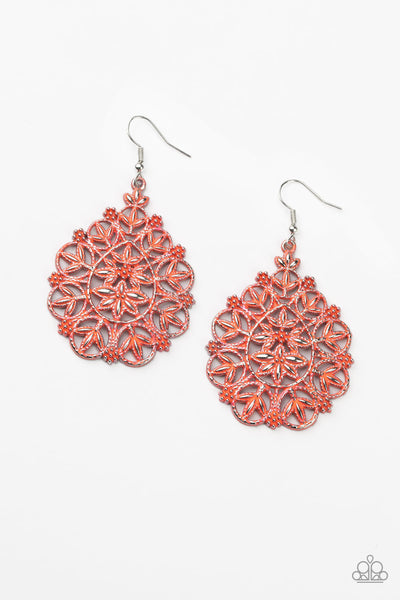 Paparazzi Floral Affair - Coral Orange Earrings