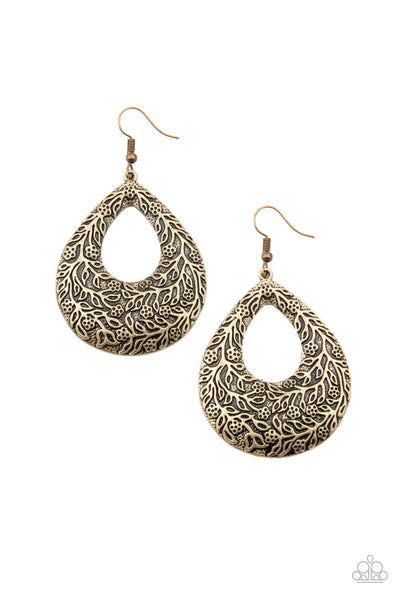 Paparazzi Flirtatiously Flourishing Brass Earrings