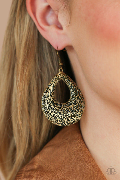Paparazzi Flirtatiously Flourishing Brass Earrings