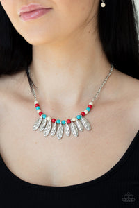 Paparazzi Neutral TERRA-tory - Multi Red, Turquoise and White Necklace