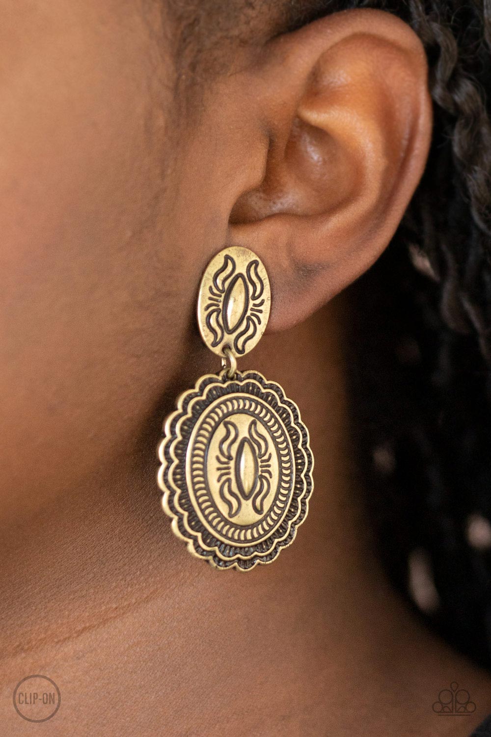 Paparazzi Ageless Artifact Brass Clip-On Earrings