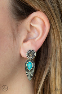 Paparazzi Fly Into the Sun - Brass and Turquoise Earrings