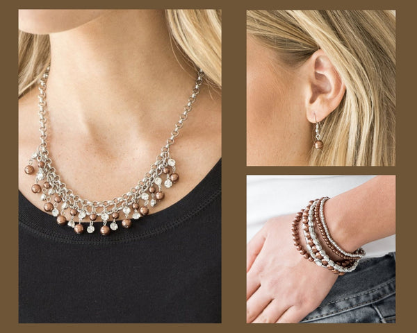 Paparazzi Brown $10 Set - You May Kiss the Bride Necklace and Metro Mix Up Bracelet