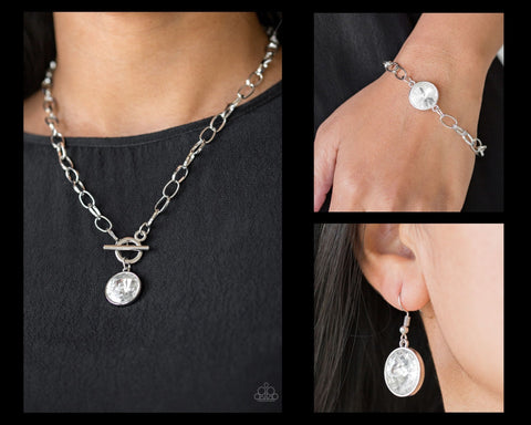 Paparazzi White $10 Set - She Sparkles On Necklace and All Aglitter Bracelet