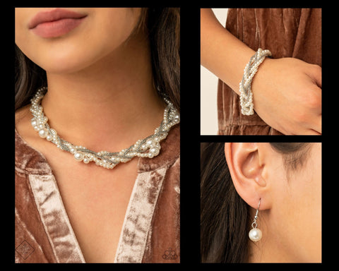 Paparazzi White $10 Set - Royal Reminiscence Necklace and Vintage Variation Bracelet