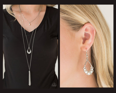 Paparazzi White $10 Set - Be Fancy Necklace and Fancy First Earrings