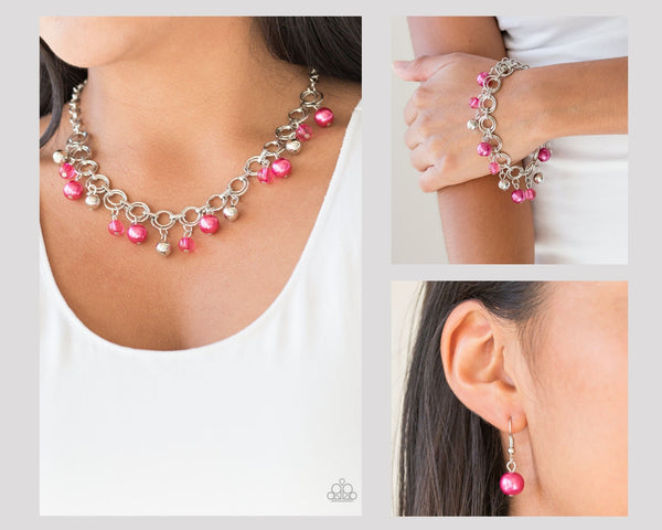Paparazzi Fiercely Fancy Pink Necklace and Matching Bracelet $10 Set
