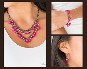 Paparazzi Pink $10 Set - Watch Me Now Necklace and Hold My Drink Bracelet