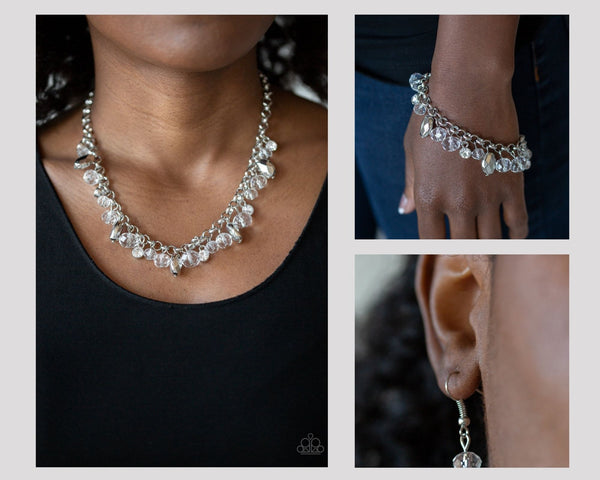 Paparazzi Downstage Dazzle and Dazing Dazzle $10 White Necklace and Bracelet Set