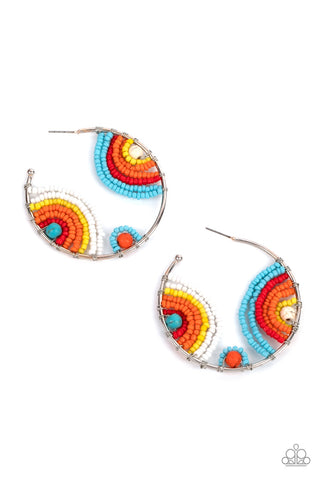 Paparazzi Rainbow Horizons Multi Turquoise, Red, Orange, Yellow and White Seed Bead Earrings