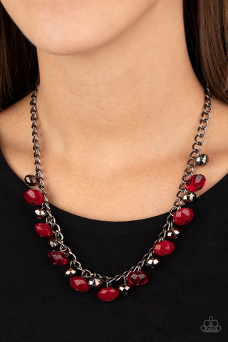 Paparazzi Runway Rebel Red and Gunmetal Necklace