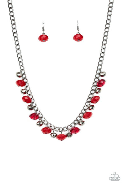 Paparazzi Runway Rebel Red and Gunmetal Necklace
