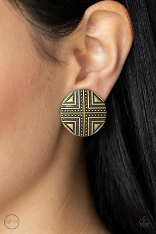 Paparazzi Shielded Shimmer Brass Clip-On Earrings