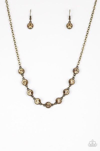 Paparazzi Starlit Socials Brass and Topaz Necklace